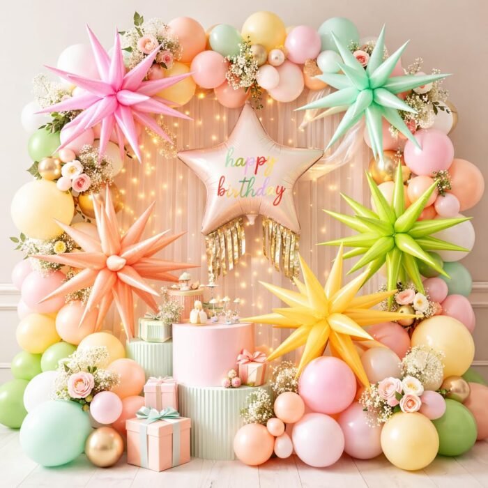 38" Pink Happy Birthday Star Foil Balloon with Gold Fringe Tassel - Image 2