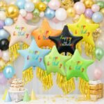 38" Pink Happy Birthday Star Foil Balloon with Gold Fringe Tassel - Image 3