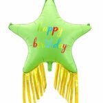 38" Green Happy Birthday Star Foil Balloon with Gold Fringe Tassel
