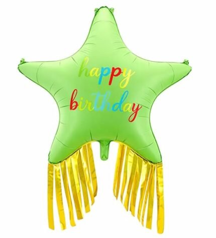 38" Green Happy Birthday Star Foil Balloon with Gold Fringe Tassel