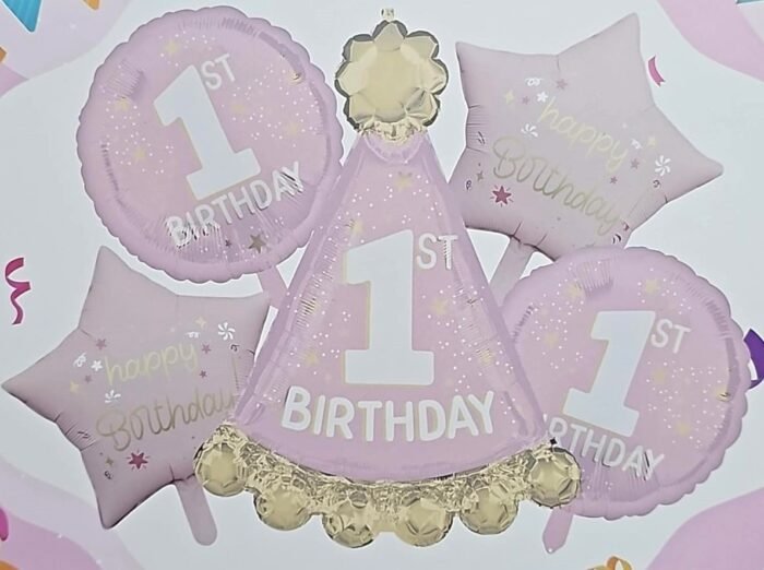 Pink 1st Birthday Balloon Set – 5PCS Baby Girl - Image 5