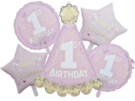 Pink 1st Birthday Balloon Set – 5PCS Baby Girl