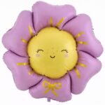 39" Cute Smiling Flower Foil Balloon – Purple Petal & Yellow Face