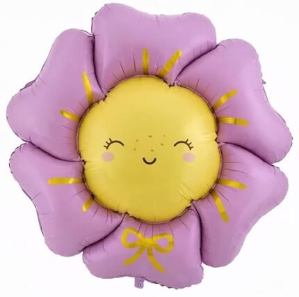 39" Cute Smiling Flower Foil Balloon – Purple Petal & Yellow Face