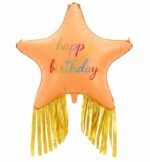 38" Orange Happy Birthday Star Foil Balloon with Gold Fringe Tassel