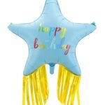 38" Blue Happy Birthday Star Foil Balloon with Gold Fringe Tassel