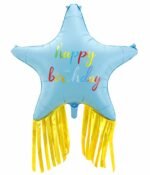 38" Blue Happy Birthday Star Foil Balloon with Gold Fringe Tassel