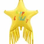 38" Yellow Happy Birthday Star Foil Balloon with Gold Fringe Tassel