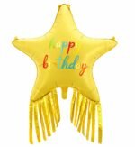 38" Yellow Happy Birthday Star Foil Balloon with Gold Fringe Tassel