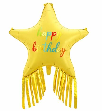 38" Yellow Happy Birthday Star Foil Balloon with Gold Fringe Tassel