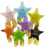 38" Yellow Happy Birthday Star Foil Balloon with Gold Fringe Tassel - Image 2