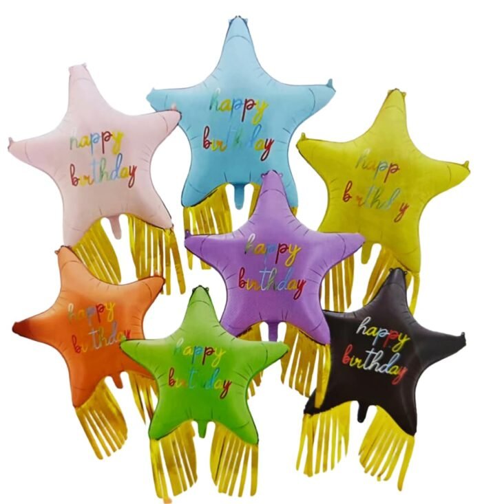 38" Yellow Happy Birthday Star Foil Balloon with Gold Fringe Tassel - Image 2