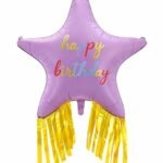 38" Purple Happy Birthday Star Foil Balloon with Gold Fringe Tassel