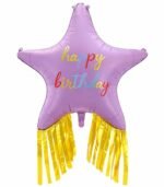 38" Purple Happy Birthday Star Foil Balloon with Gold Fringe Tassel