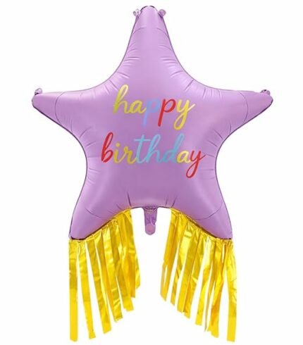 38" Purple Happy Birthday Star Foil Balloon with Gold Fringe Tassel