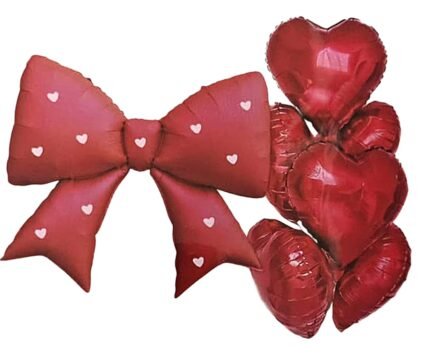 Red Bow & Heart Foil Balloon Set – Romantic Party Decoration
