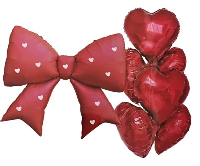 Red Bow & Heart Foil Balloon Set – Romantic Party Decoration - Image 1