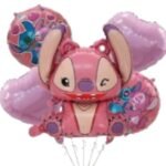 Pink Stitch Foil Balloon Set – Cartoon Birthday Party Decoration