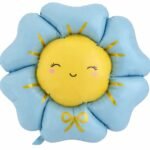 65" Cute Smiling Flower Foil Balloon – Pastel Blue Petal & Yellow Face