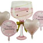 Happy Anniversary Wine Glass & Heart Foil Balloon Set - set of 5