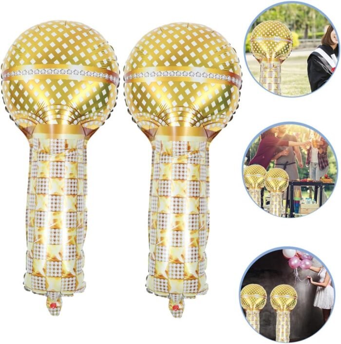 Gold Microphone Foil Balloon – Music Party Decoration - Image 4