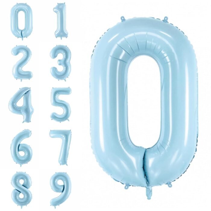 32 Inch Number 0 Foil Balloon - Pastel Matte Baby Blue - Image 2