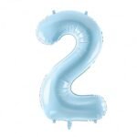 32 Inch Number 2 Foil Balloon - Pastel Matte Baby Blue