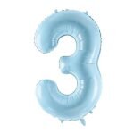 32 Inch Number 3 Foil Balloon - Pastel Matte Baby Blue