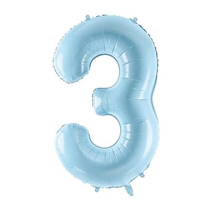 32 Inch Number 3 Foil Balloon - Pastel Matte Baby Blue
