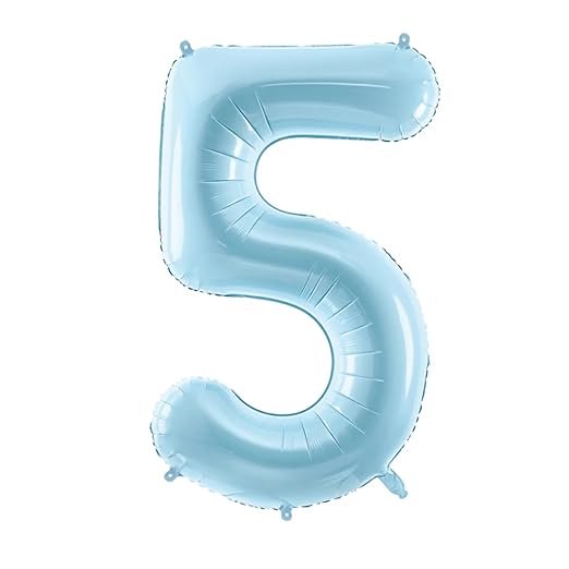 38 32 Inch Number 5 Foil Balloon - Pastel Matte Baby Blue - Image 1