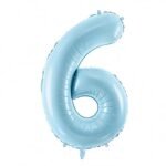 32 Inch Number 6 Foil Balloon - Pastel Matte Baby Blue
