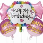 Happy Birthday Foil Balloon Set Of 5 - Pink Star & Round Balloons