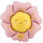 65" Cute Smiling Flower Foil Balloon – Pink Petal & Yellow Face