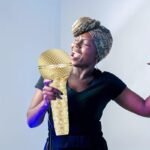 Gold Microphone Foil Balloon – Music Party Decoration - Image 3