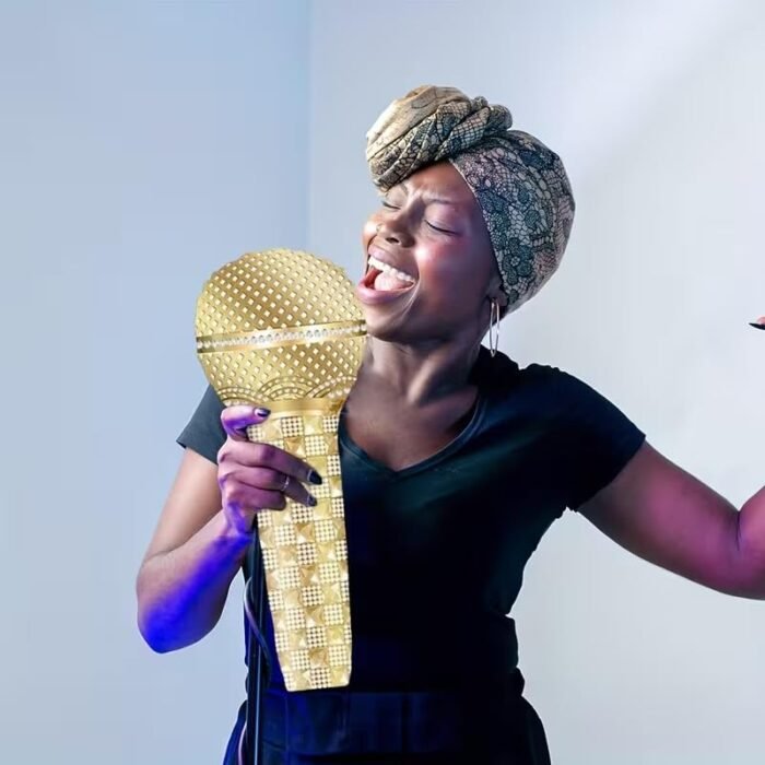 Gold Microphone Foil Balloon – Music Party Decoration - Image 3