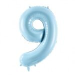32 Inch Number 9 Foil Balloon - Pastel Matte Baby Blue