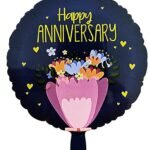 18" Happy Anniversary Round Foil Balloon with Floral Design