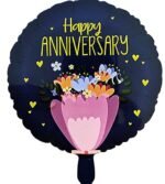 18" Happy Anniversary Round Foil Balloon with Floral Design