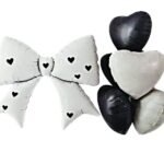 Black & White Bow with Heart Foil Balloon - Set of  7