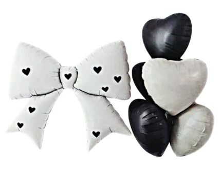 Black & White Bow with Heart Foil Balloon - Set of  7