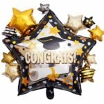 Congrats Star Foil Balloon 25.5 x 28.9 Inch – Black & Gold