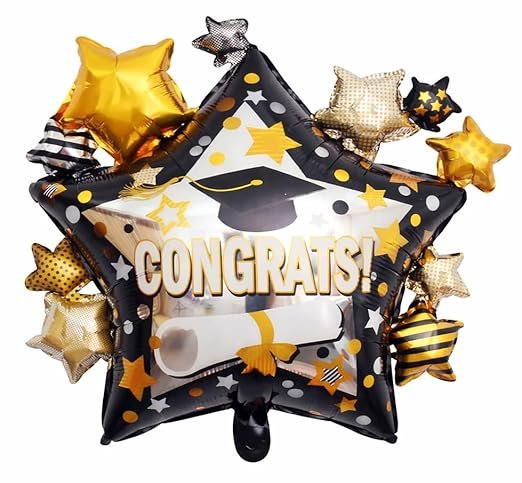 6 Congrats Star Foil Balloon 25.5 x 28.9 Inch – Black & Gold - Image 1