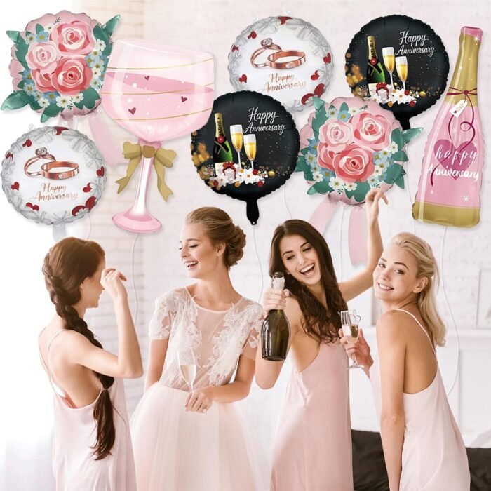 18" Happy Anniversary Round Foil Balloon with Floral Design - Image 2