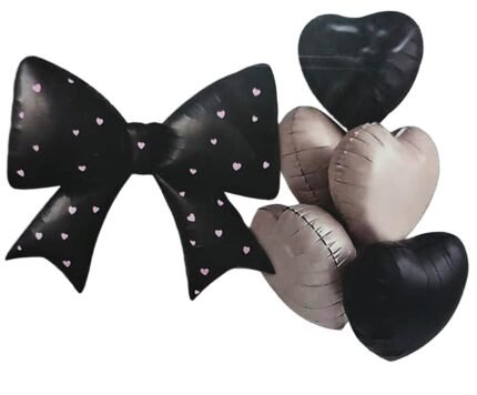 Black Bow & Heart Foil Balloon Set – Party Decoration