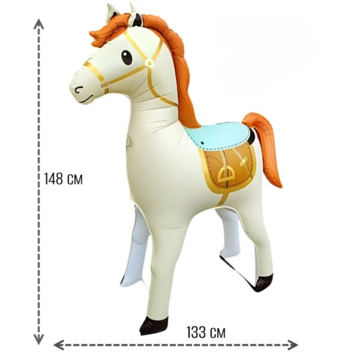 3D Self Standing Horse Foil Balloon, 57.8 X 52.3 Inch - Cream - Image 3