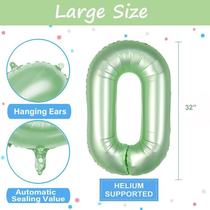 Green Number 0 Foil Balloon – Helium Party Decoration 32inches - Image 3