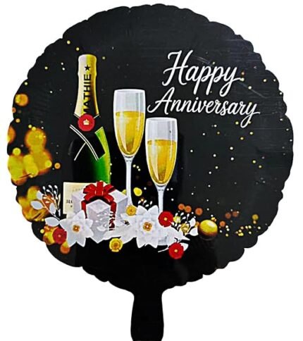 18" Happy Anniversary Round Foil Balloon with Champagne Bottle