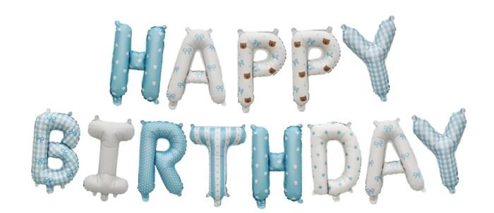 Blue Happy Birthday Letter Foil Balloon Banner – Baby Boy Theme - Image 1