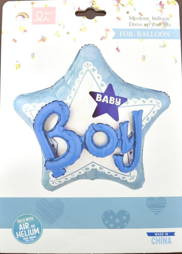 Baby Boy Star Foil Balloon – Blue Party Decor - Image 2