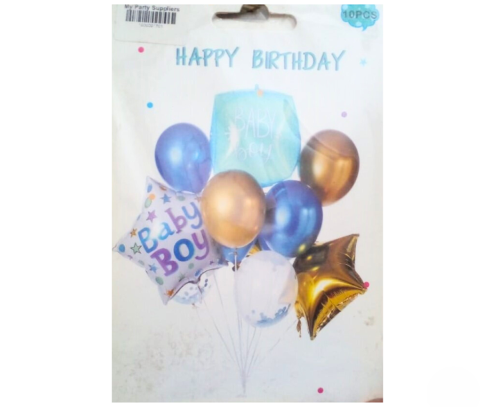Baby Boy Balloon Decoration Set – Blue & Gold Foil & Confetti Balloons (10pcs) - Image 6